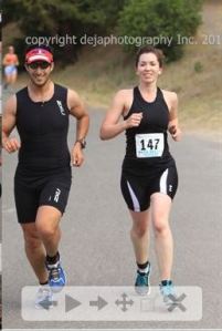 Smiling during the run after grimacing on the bike