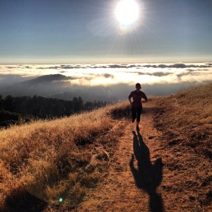 Taylor running out of the fog.