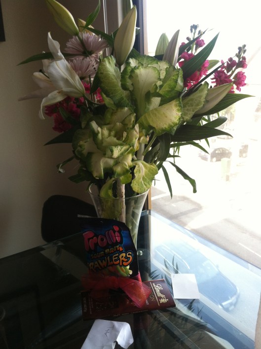 Flowers, sour candy, and chocolate: be still my heart.