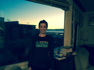 Sweaty post-run and the sunrise over the bay from our apartment.