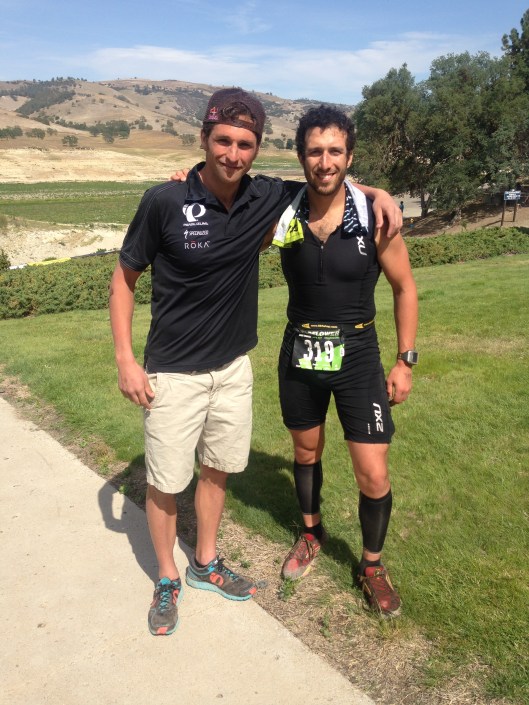 Jesse Thomas and I after Wildflower 2014 - a true role model for triathletes with broken feet! 
