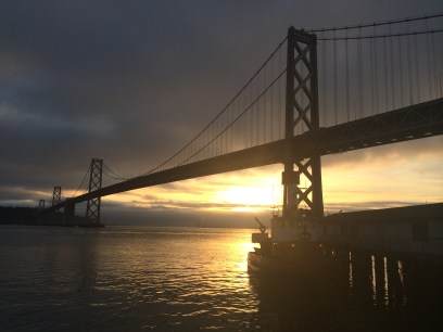 Yesterday's sunrise behind the Bay Bridge.