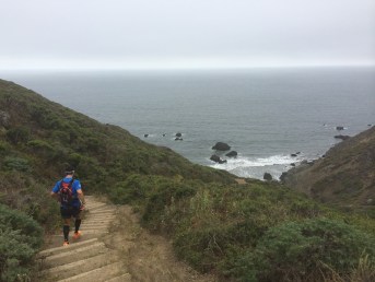 Running down the stairs on the Coastal Trail.