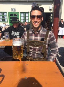 Jesse managed to borrow Lederhosen from a friend in Berlin for Oktoberfest.